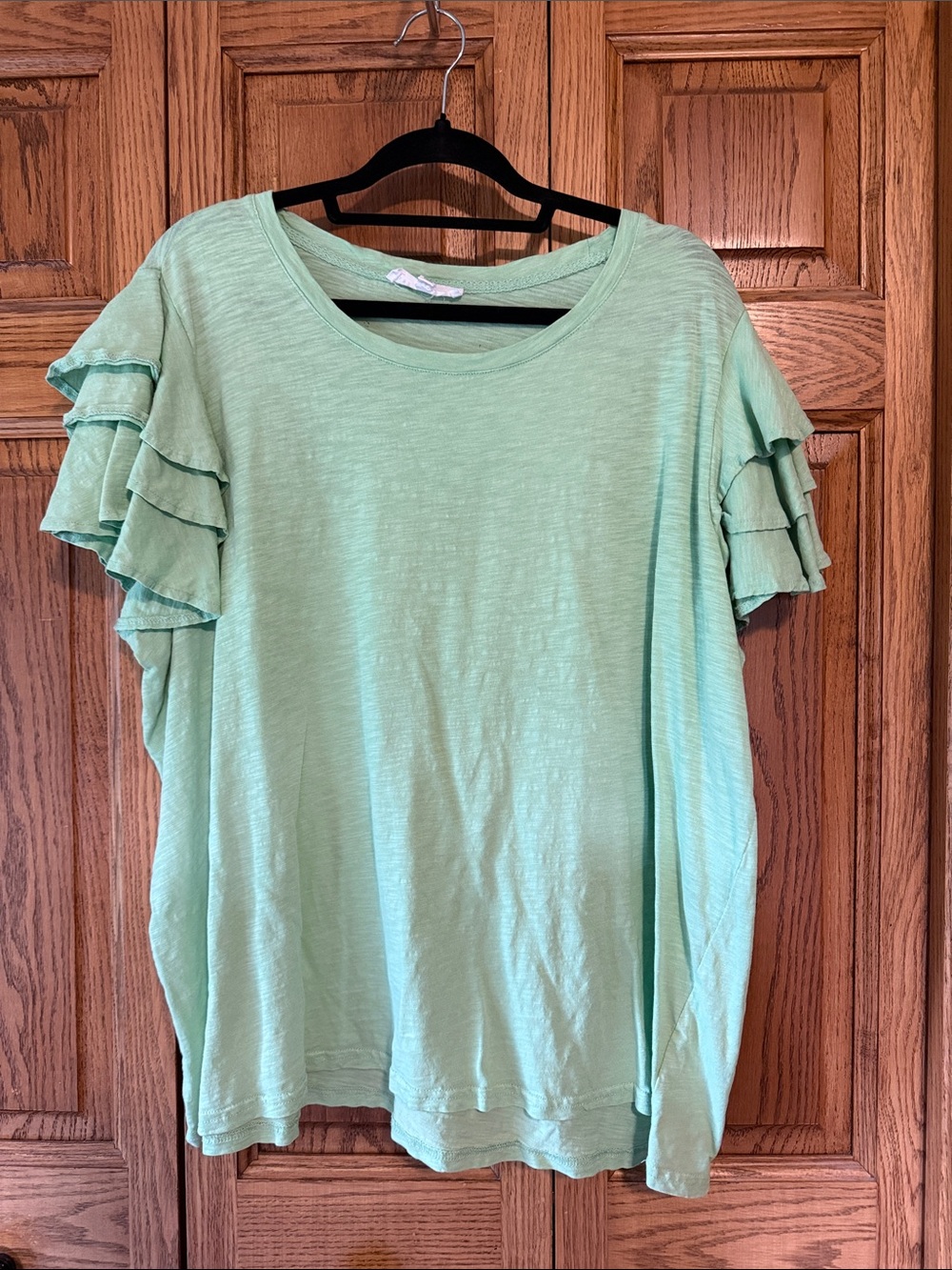 Jane and Delancey Mint Green Ruffle Sleeve Tee